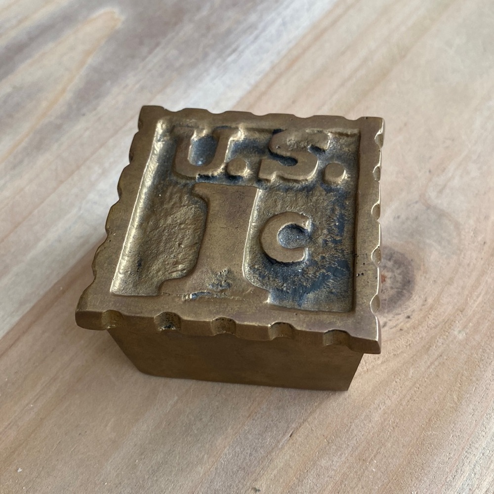 Brass U.S. 1c Stamp Trinket Box Vintage Solid Brass